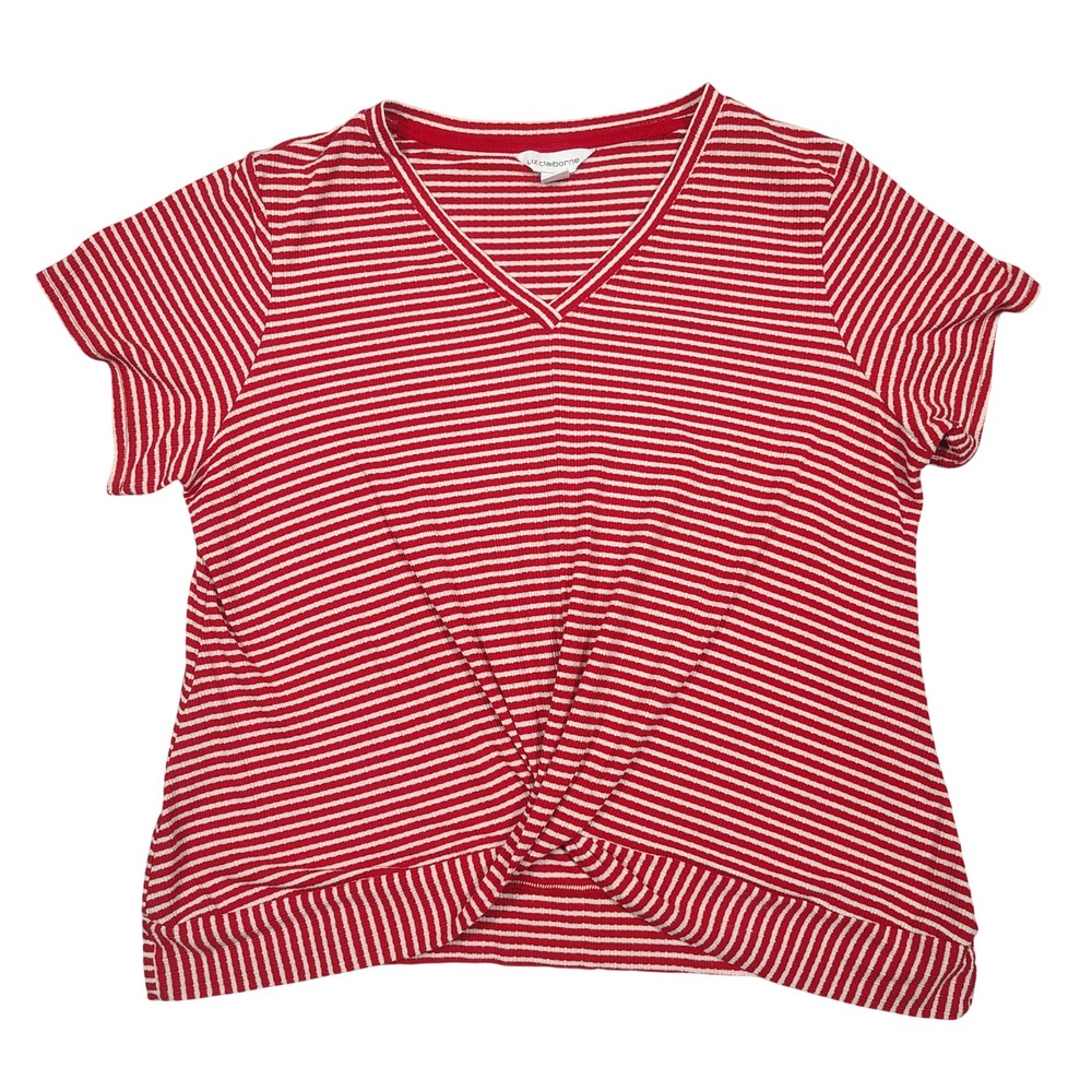Liz Claiborne Rayon Knit Top Womens XXL Twist Front Red White Striped